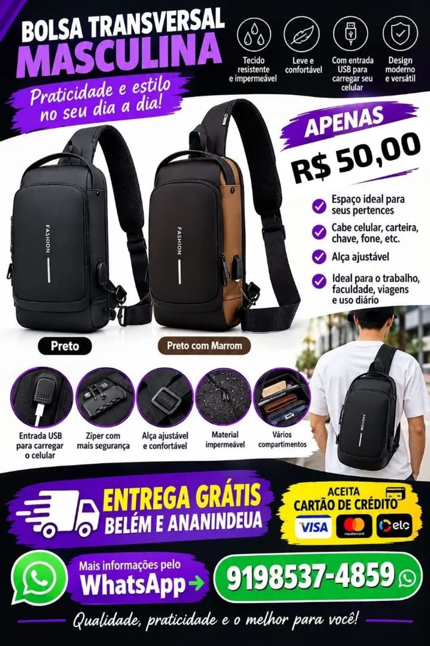 Bolsa transversal masculino