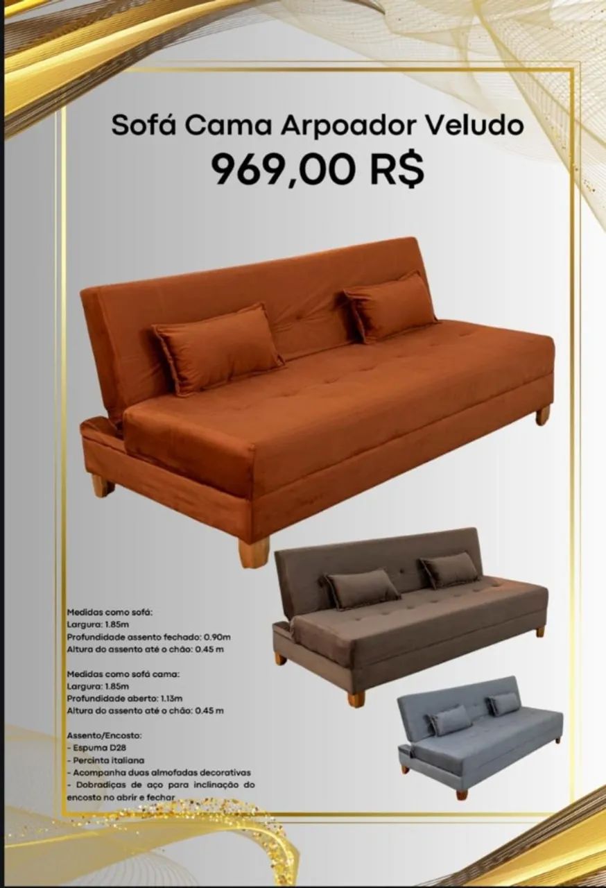 Sofá cama Arpoador veludo (Pague na entrega)