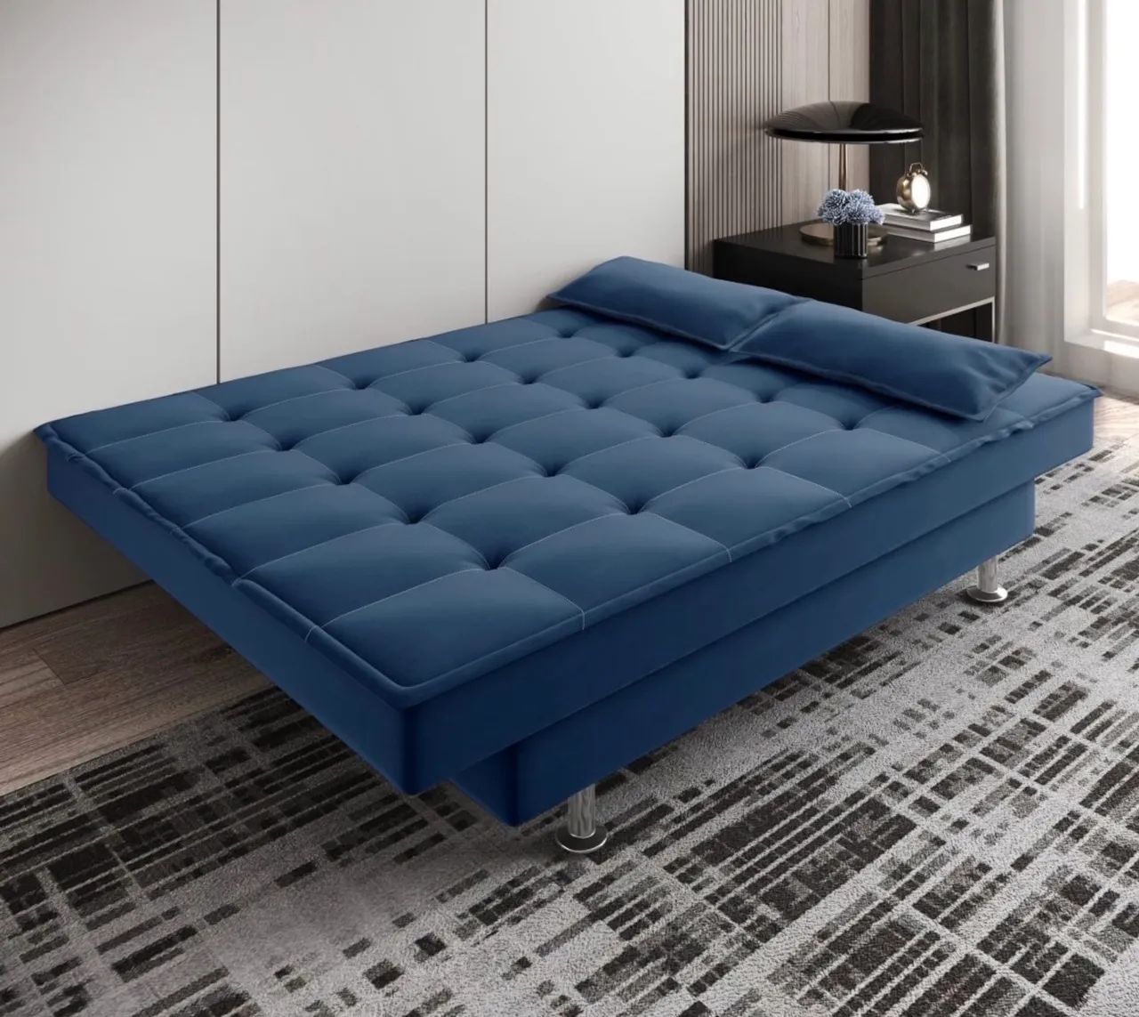 Sofá Cama Veludo Azul PRONTA ENTREGA