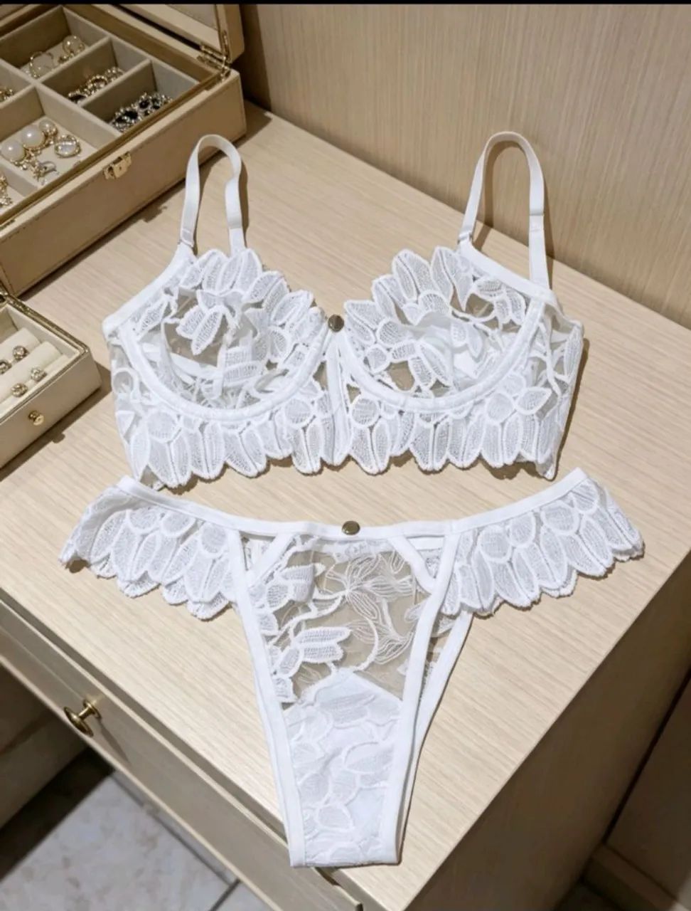 conjunto lingerie branco, tamanho P - Foto 2