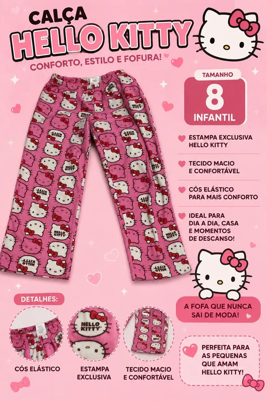 calça pijama hellokitty infantil y2k - Foto 2