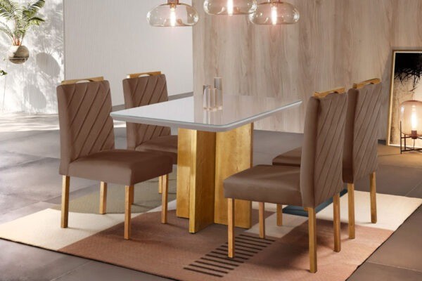 Mesa de Jantar Tampo MDF e Vidro Off 90×90 com 4 Cadeiras - Foto 2