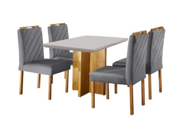 Mesa de Jantar Tampo MDF e Vidro Off 90×90 com 4 Cadeiras - Foto 3