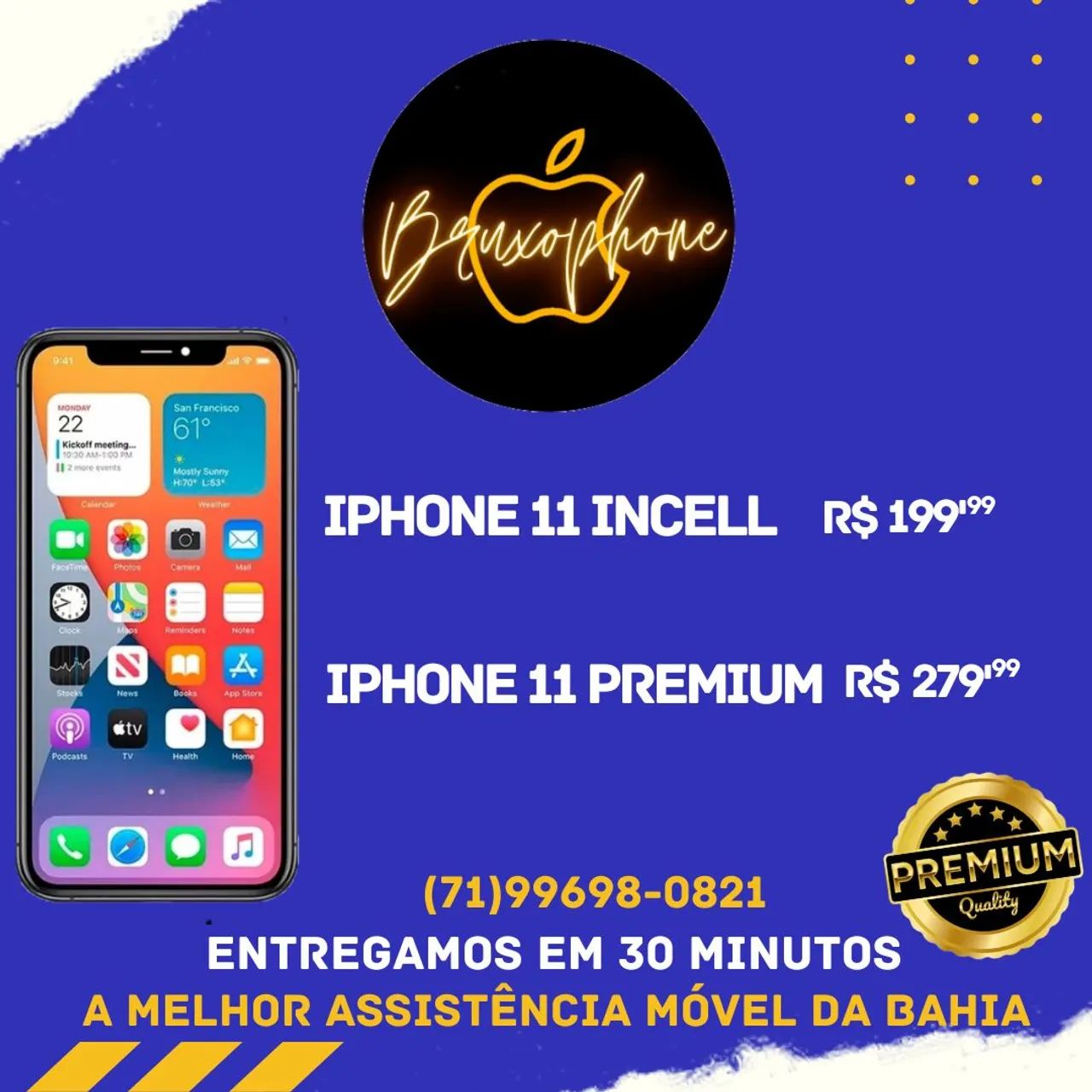 Troca da Tela iPhone 11 Incell e Premium  Entregamos em 30 minutos