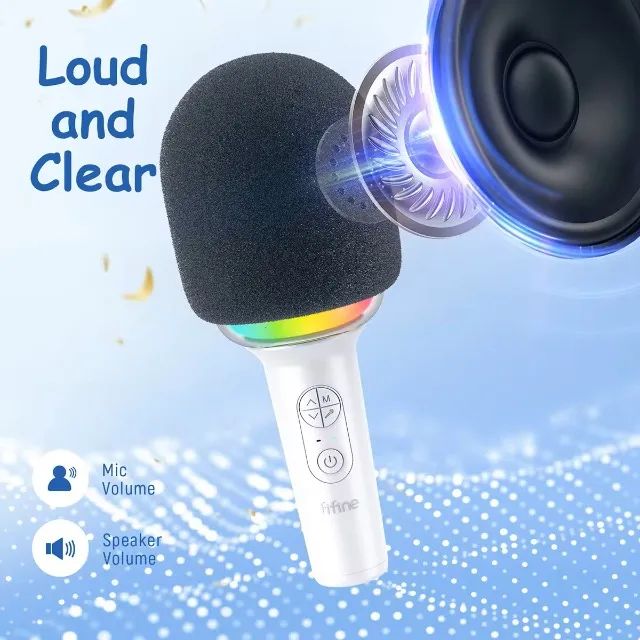 Microfone Fifine para Karaokê Microfone Portátil Sem Fio - Branco - Foto 3