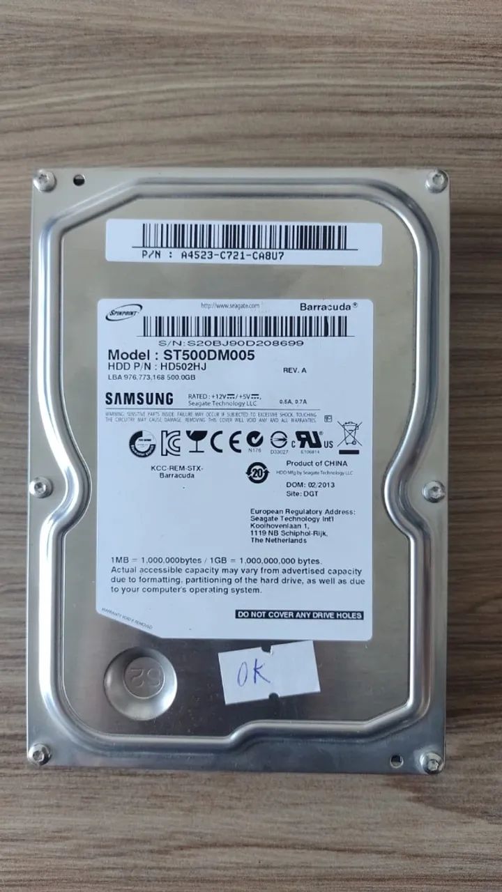 HD Samsung 500GB SATA III 7200RPM ST500DM005 TESTADO E FUNCIONANDO