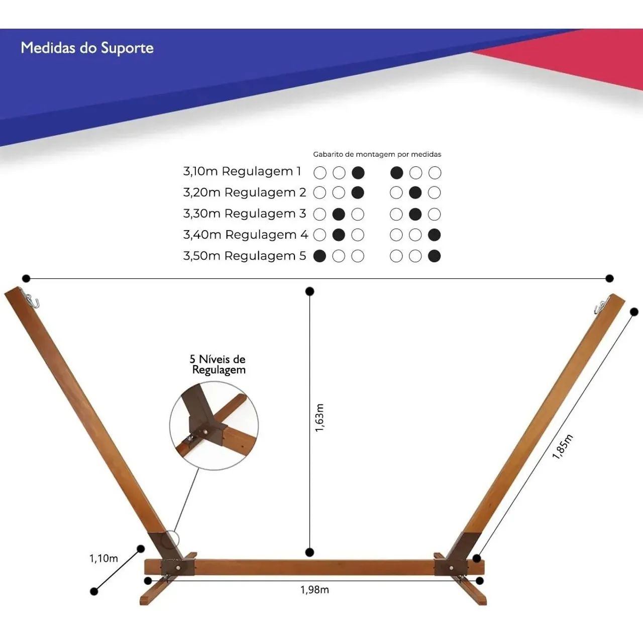 Suporte para Rede de Descanso em Madeira - 5 Níveis de Altura - Foto 3