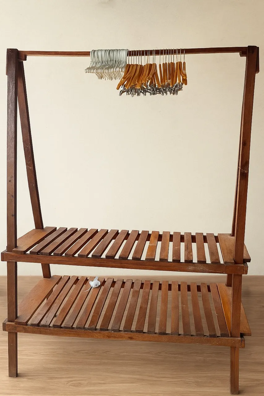 Arara de Roupa de Madeira com Prateleiras
