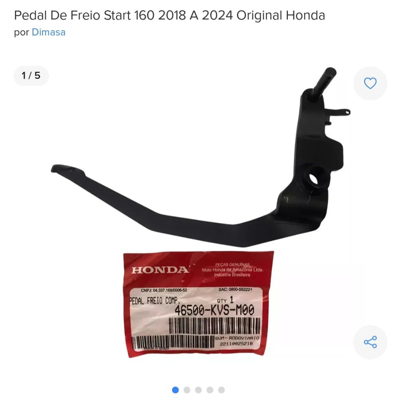 Pedal de Freio Start 160 2018 a 2024 Original Honda