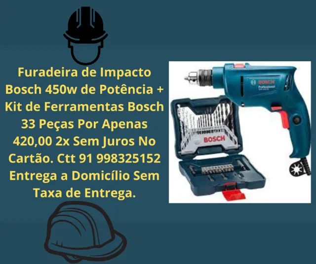 Furadeira de Impacto Bosch 450w + Kit de Brocas Bosch 33 Peças