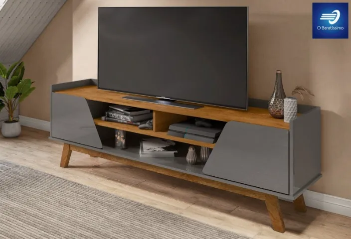 OFERTA Rack para TV até 65" Sofisticado com Pés em Madeira Maciça