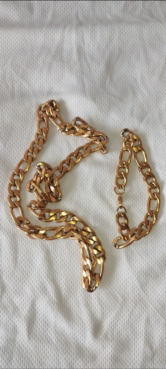 Conjunto Cordão e Pulseira Folheados 