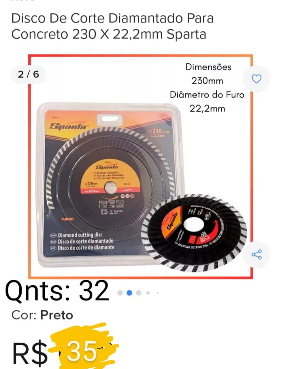 Disco de Corte Diamantado para Concreto 230mm Sparta