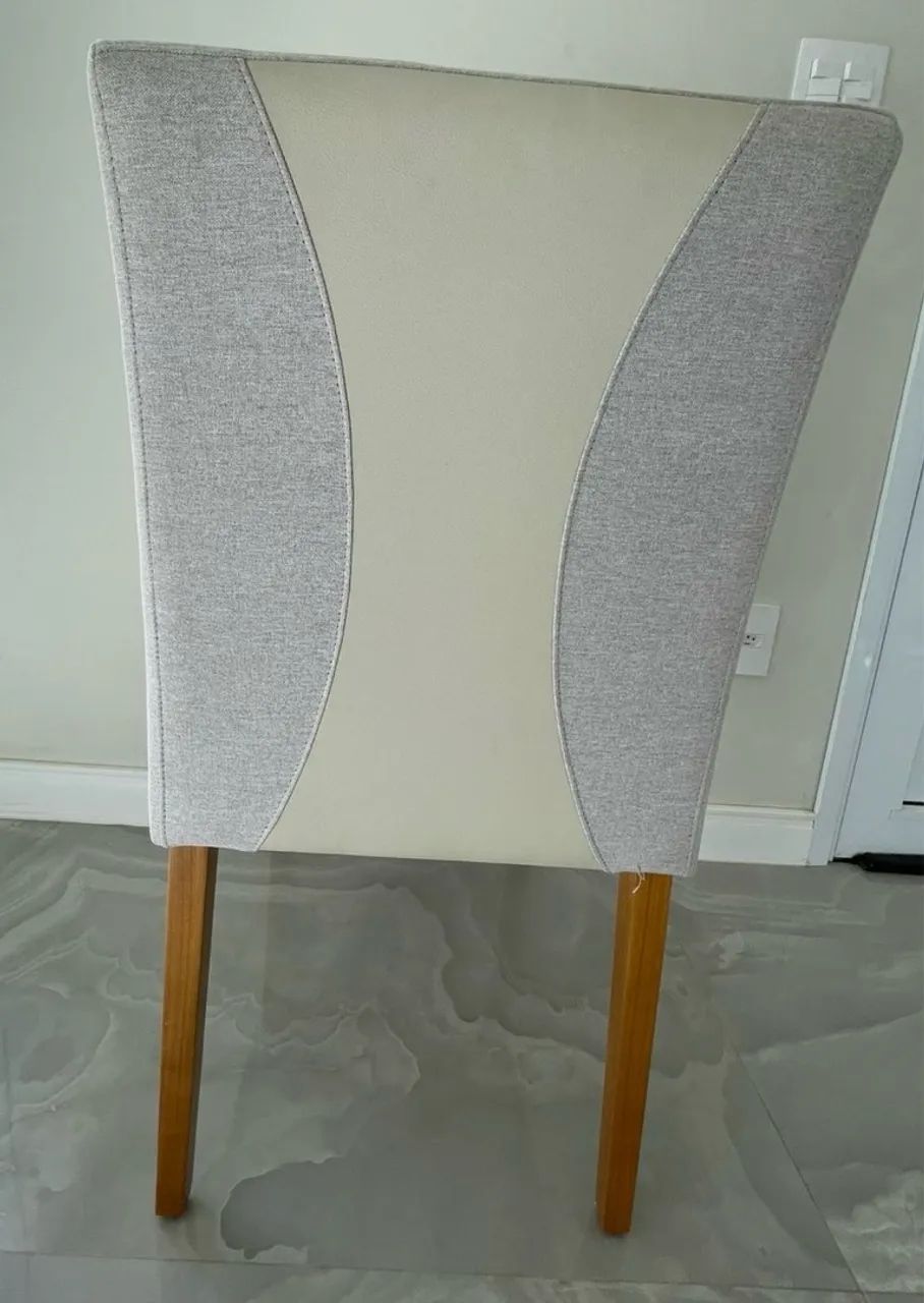 Mesa laca cinza claro/off white com 6 cadeiras - Foto 3