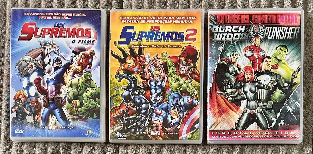 DVDS Lote com 3 Desenhos Os Supremos 1 e 2, Avengers Confidential
