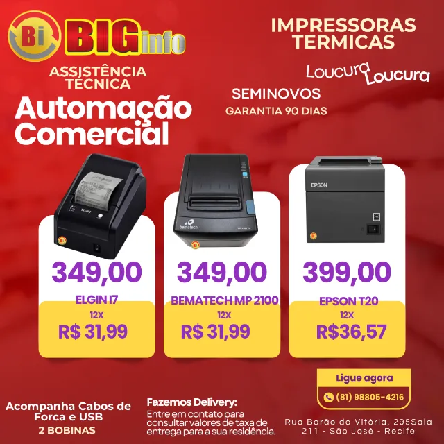 Impressora Termica Varias Marcas 12x - Big Informatica - Assistencia Tecnica - Centro