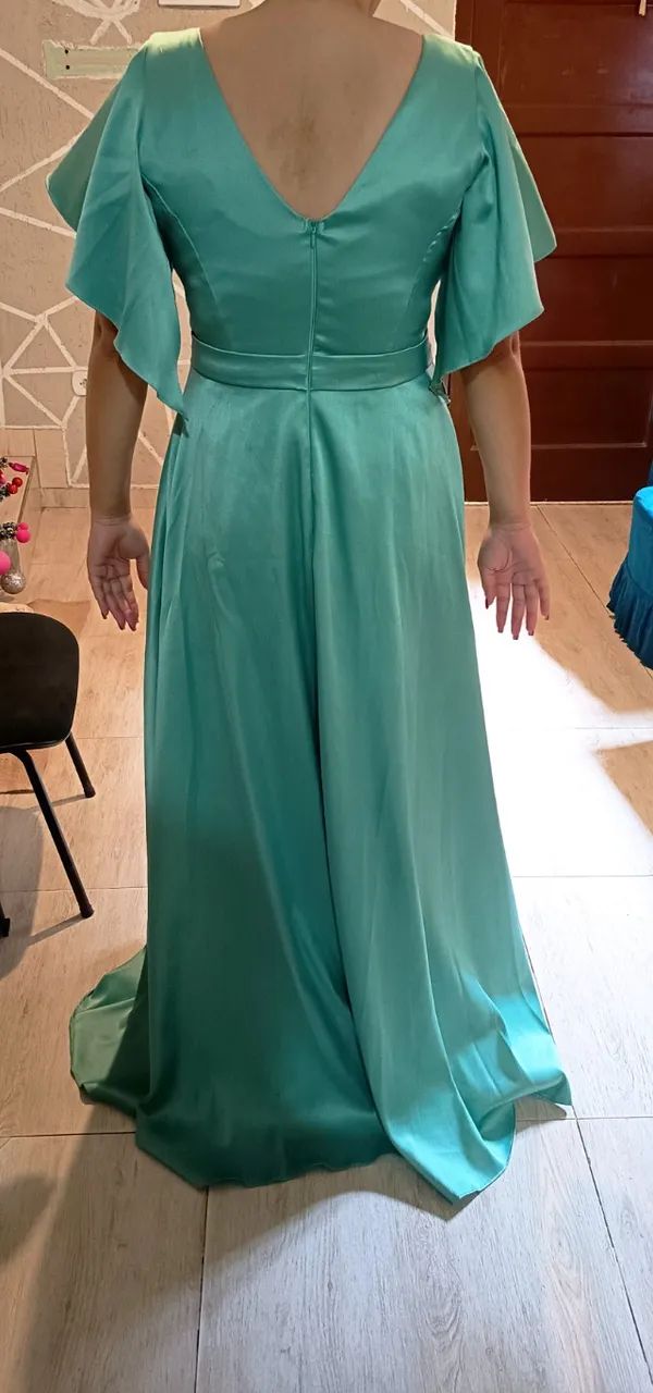 Vestido de cetim verde Olivia  - Foto 5