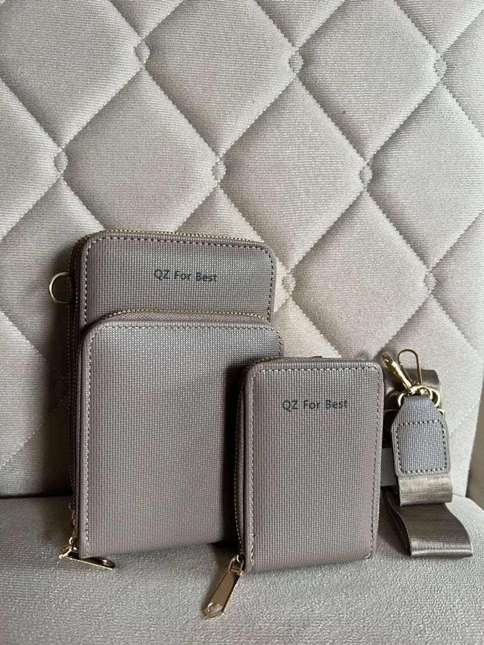 Bolsa de Ombro Bege - Kit com 3 Peças - Foto 3
