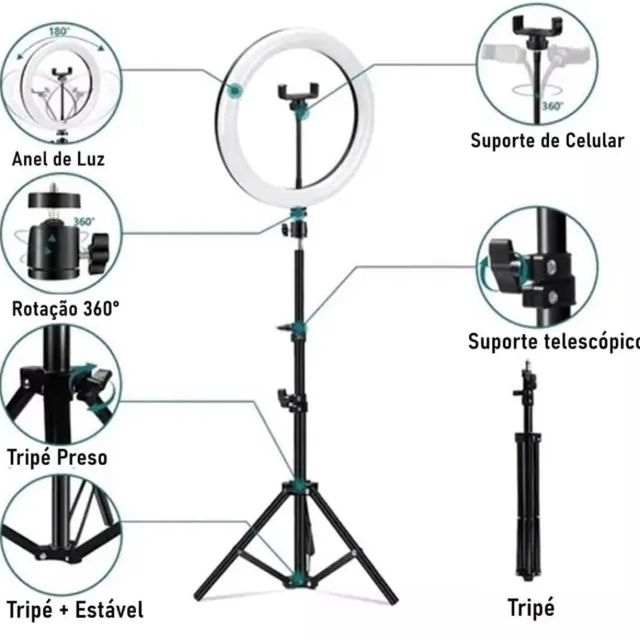 Ring Light Com Tripé 2,1Metros 12 Polegadas64315881957633121
