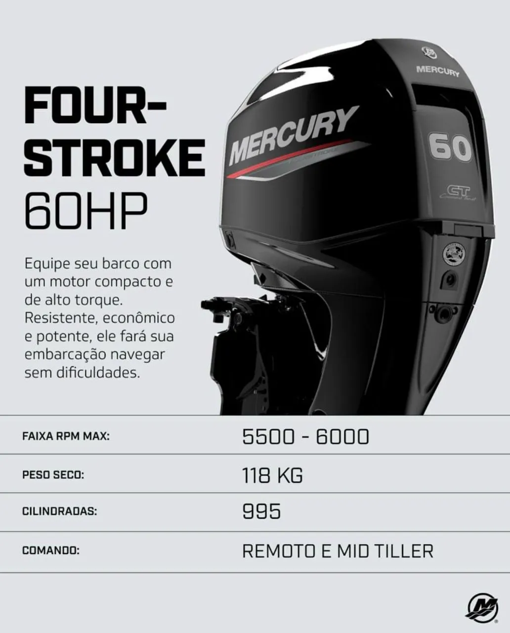 Mercury 60 HP 4 Tempos - Motor de Popa Novo