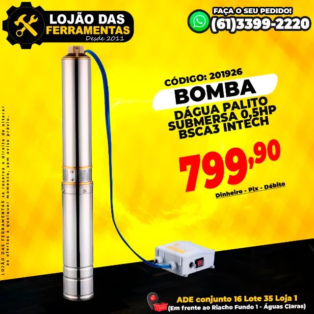 Bomba Dágua Palito Submersa 0,5Hp Bsca3 Intech