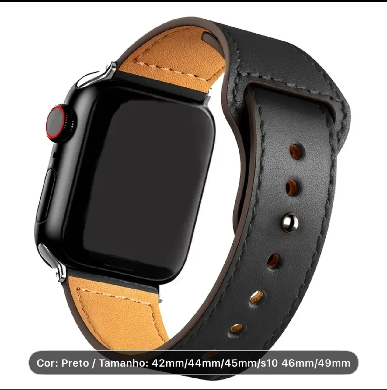 Pulseira Couro para Apple Watch 42-49mm Preto