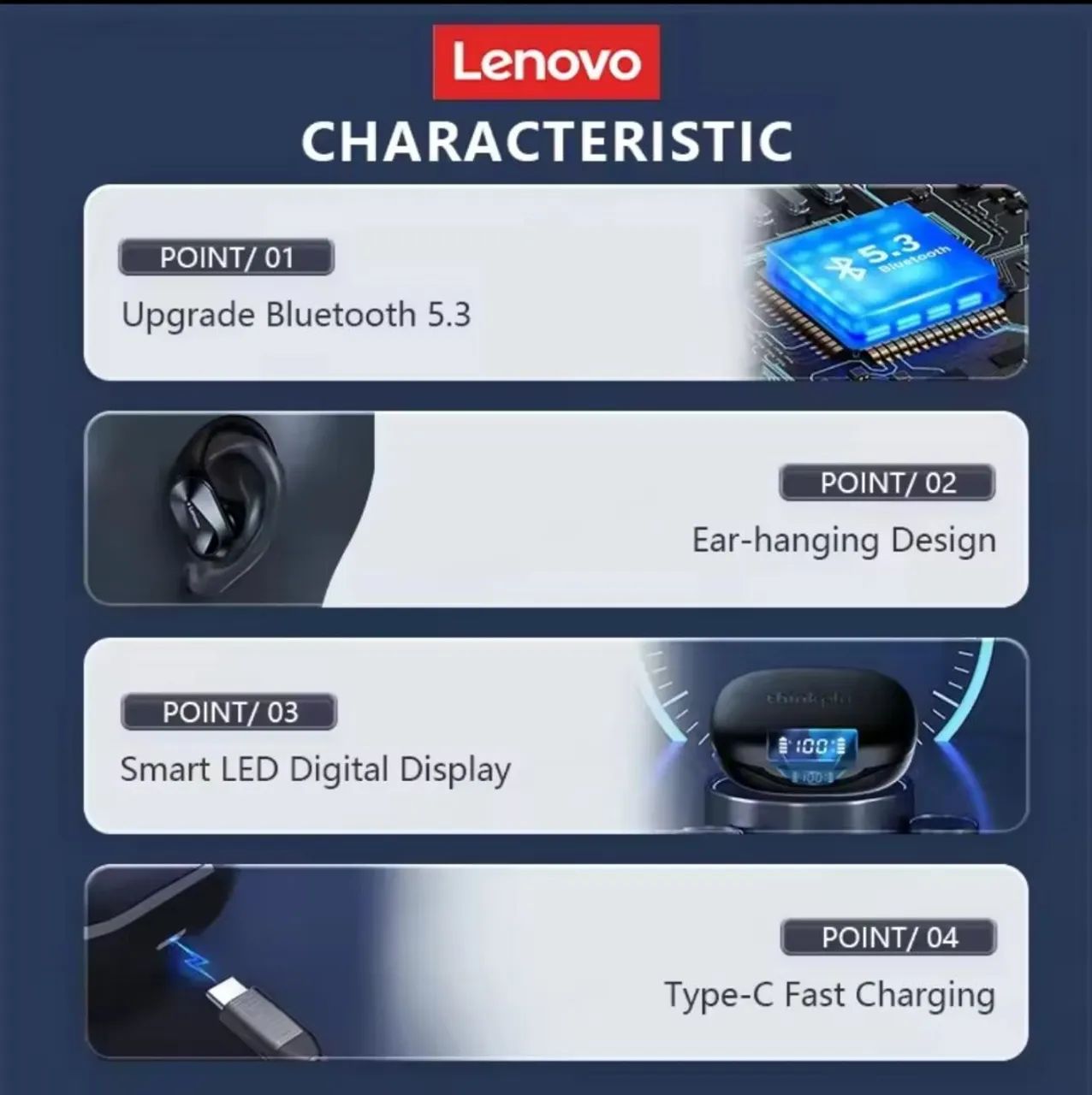 Lenovo LivePods LP75 TWS - Fone de Ouvido Esportivo (Suporte Flexível) Bluetooth 5.3 - Foto 3