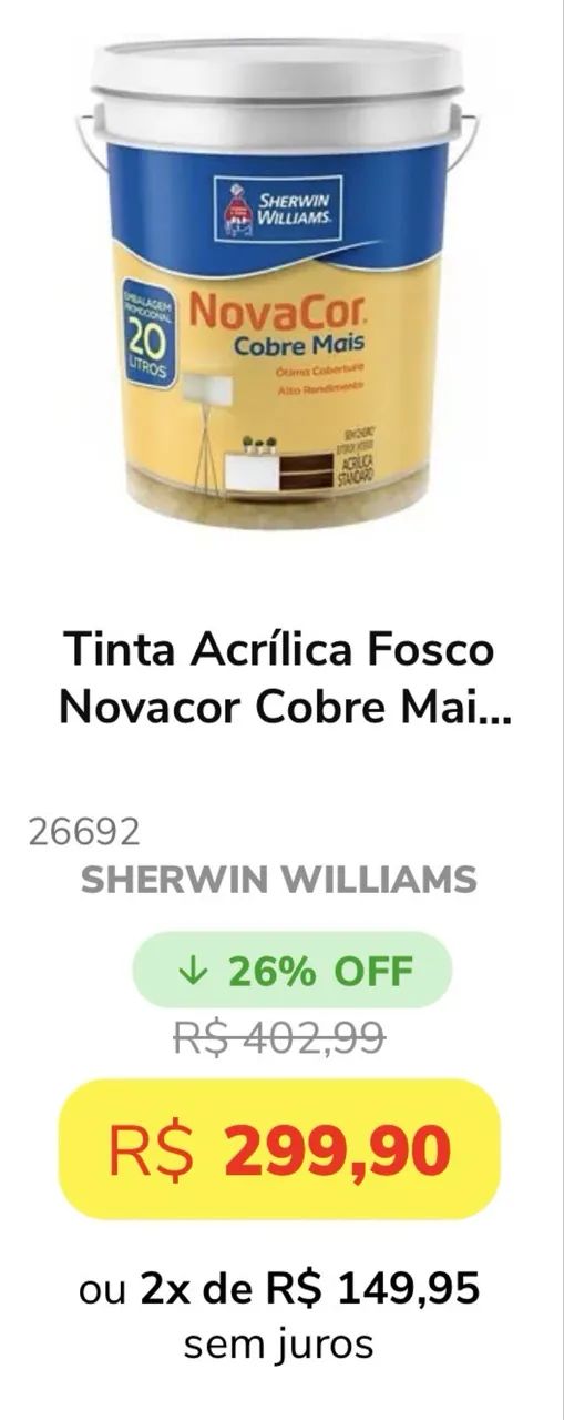 Tinta Acrílica Fosco Novacor verde  20 L- SHERWIN W. - Foto 2