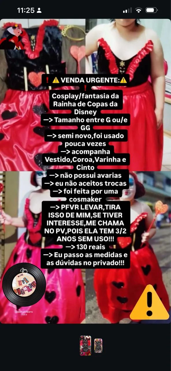 Cosplay Rainha de copas/Rainha vermelha da Disney