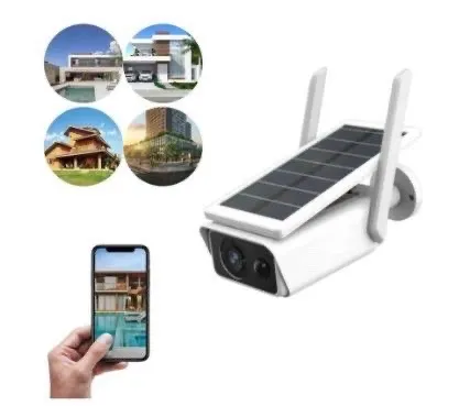 Câmera solar de segurança eletrônica pelo celular, sensor, áudio, infravermelho