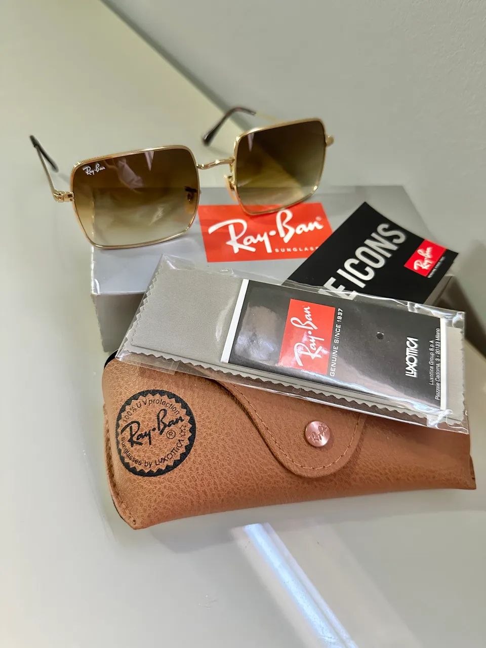Óculos de Sol Ray-Ban Retangular Marrom Rb1969 Feminino - Foto 5