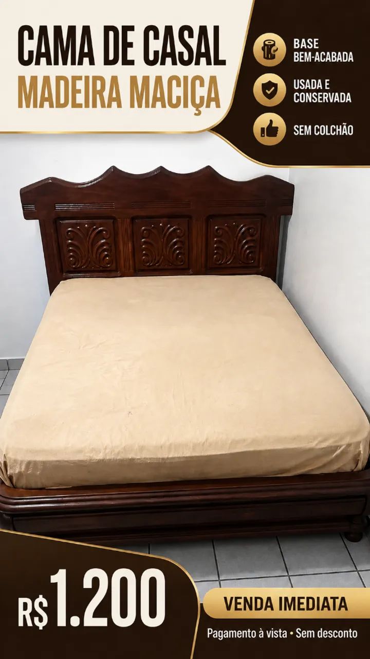 Vende-se cama de casal de madeira (usada)