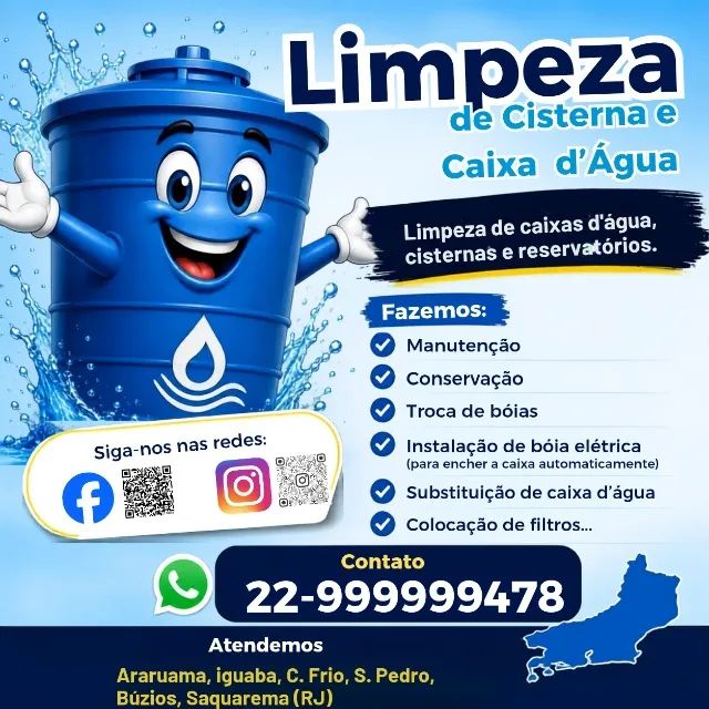 Limpeza de Caixa d'Água e Cisterna Região dos Lagos (RJ)