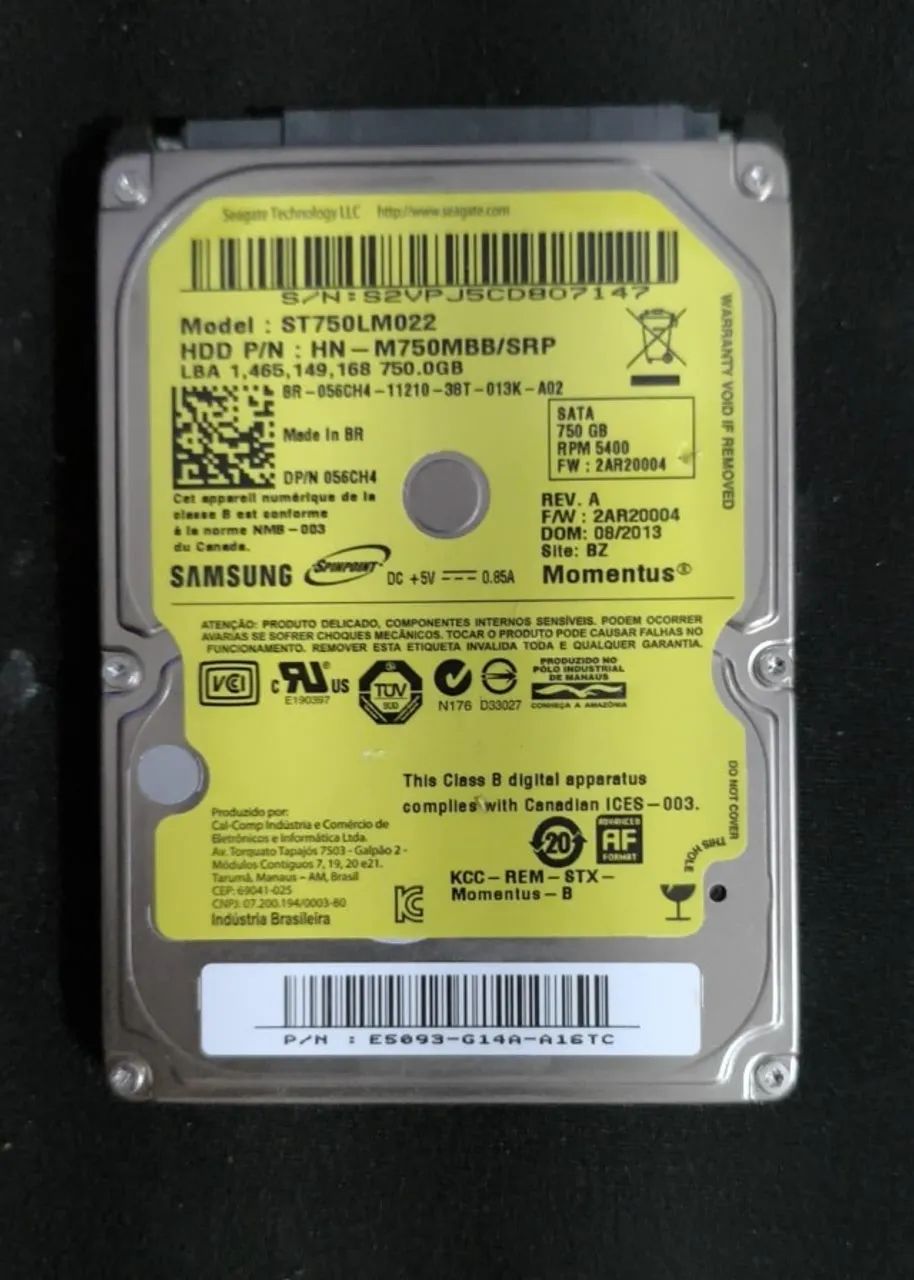 Hd notebook Samsung 750 GB
