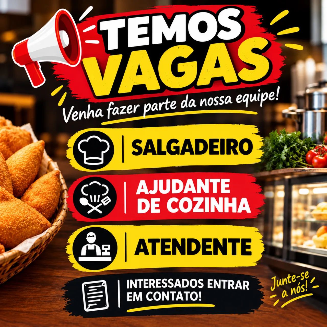 Vaga para salgadeiro,ajudante e balconista 