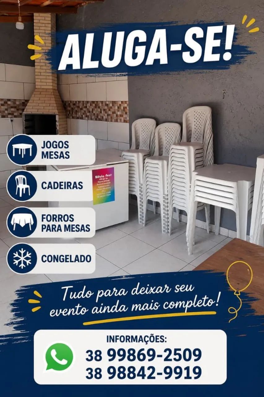 Localização de mesas e.congelador e espaço para confraternização 