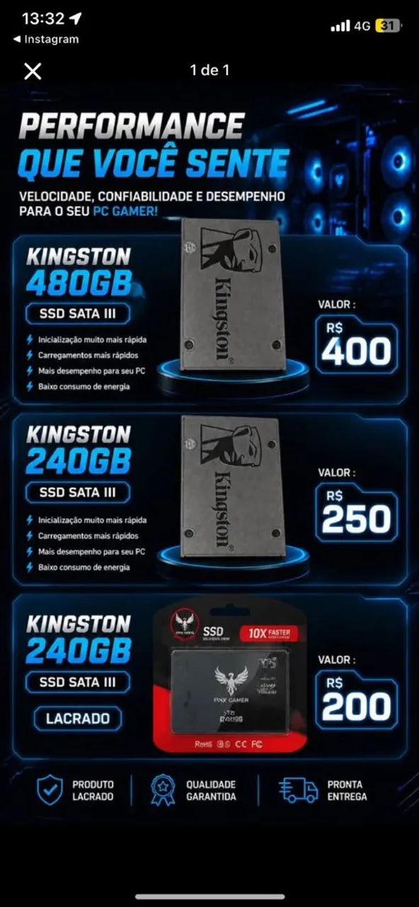 Ssd kingston (SOMOS LOJA )