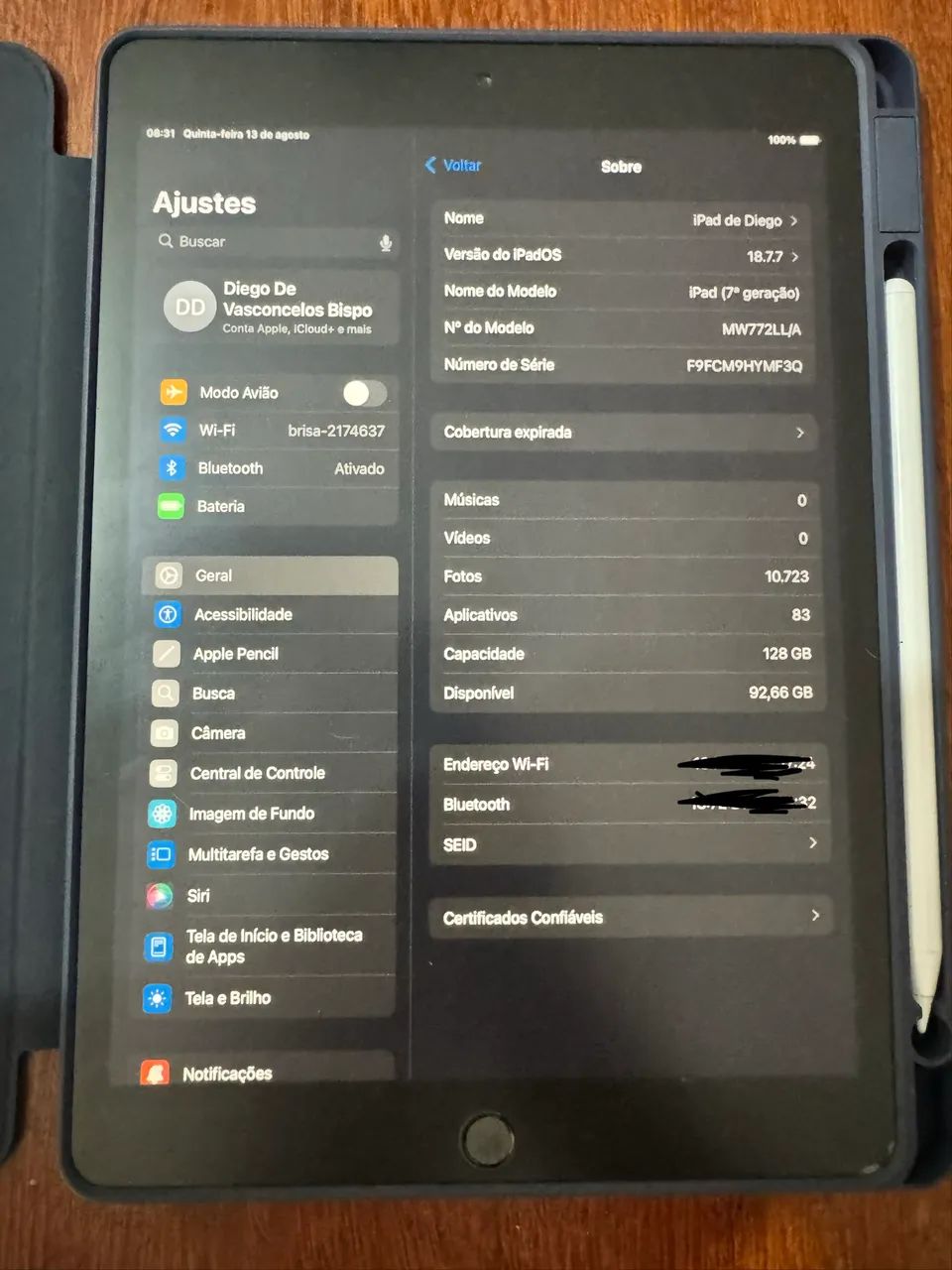 iPad 7 128gb com caneta, capa e película paperlike 