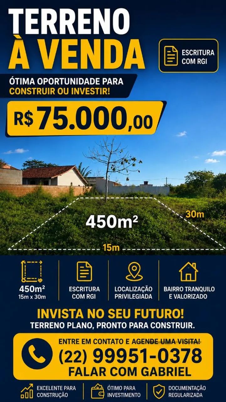 Terreno plano e com RGI - Região dos Lagos - Rj.