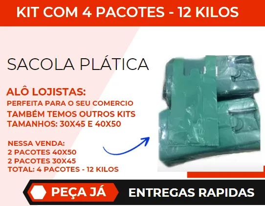 Sacola Plástica Kit- 4 Pacotes: 2 40x50 - 2 30x45 - Foto 3