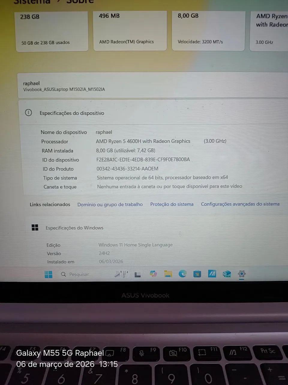 Notebook Vivobook Asus ryzen 5 4600H 8gb ram SSD 256gb  - Foto 6