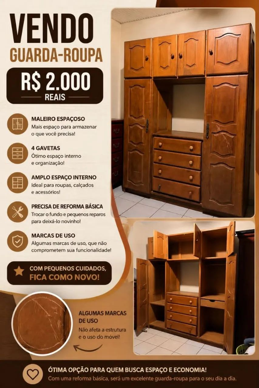 Guarda roupa de madeira para casal 
