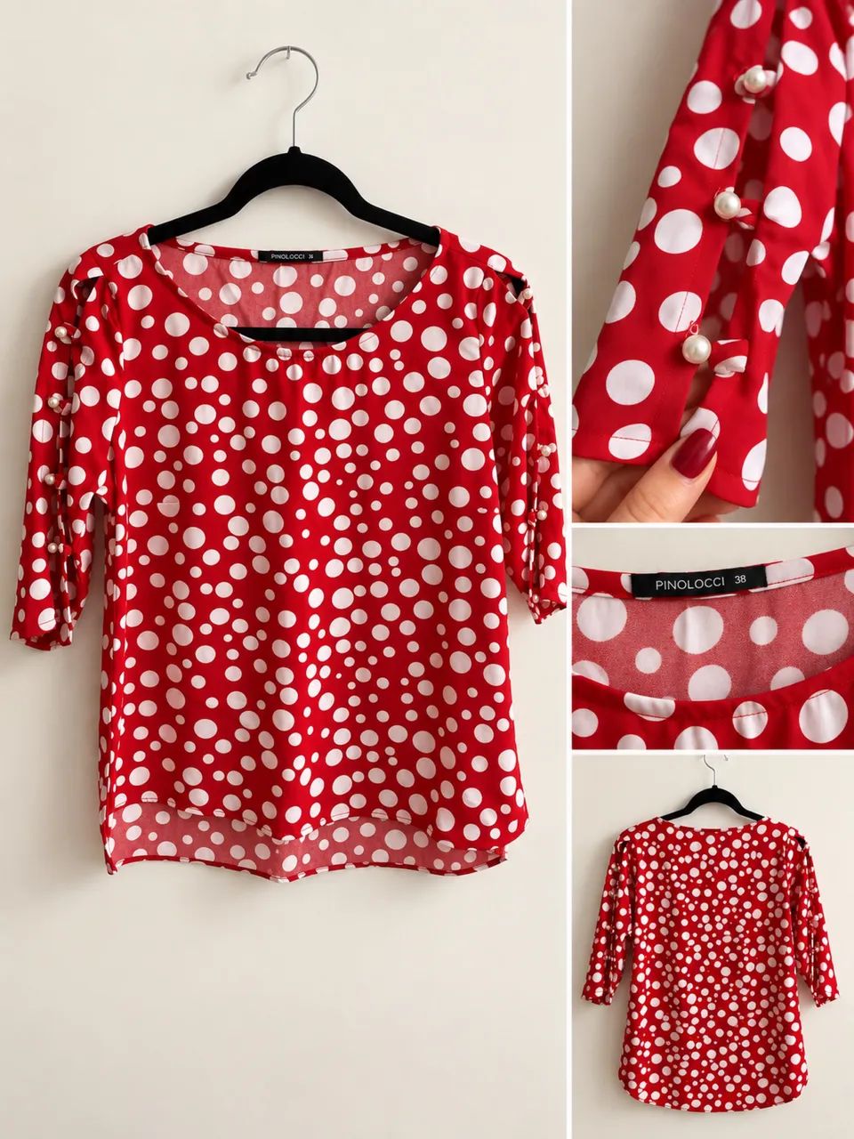 Blusa vermelha de poá branco - Tam. 38