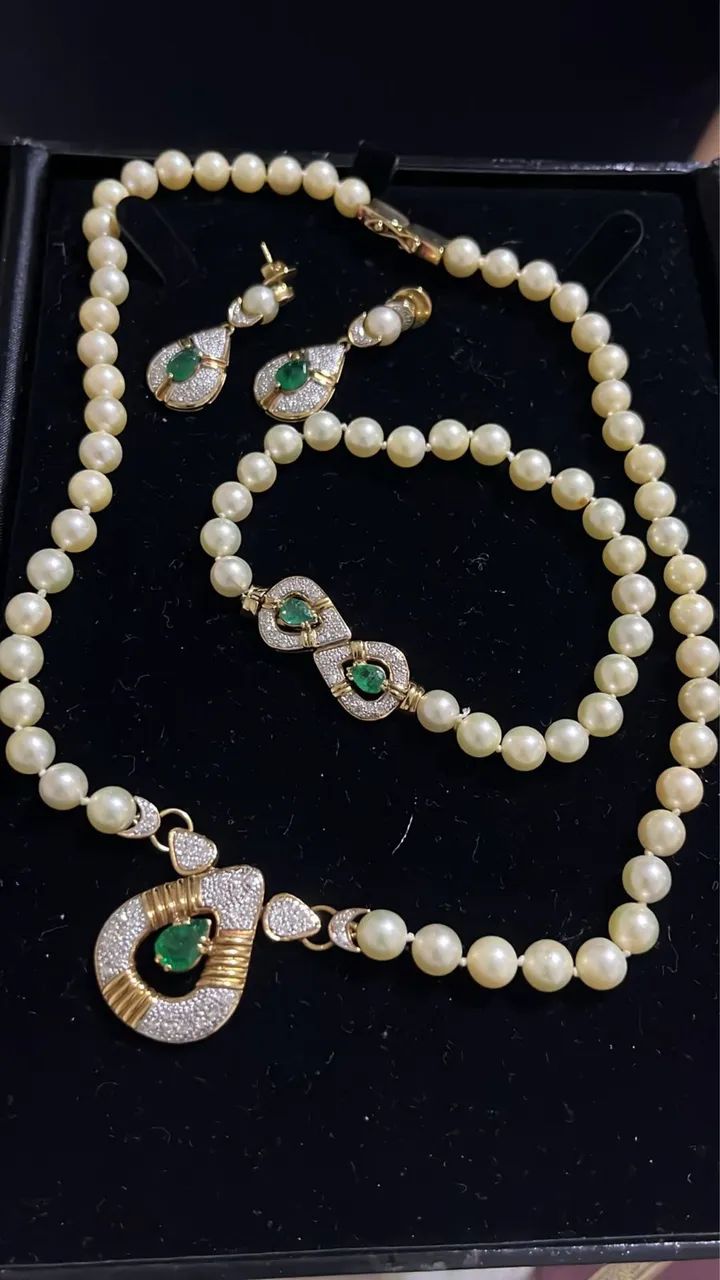 Conjunto Pérolas com Brilhantes e Esmeraldas  - Foto 4