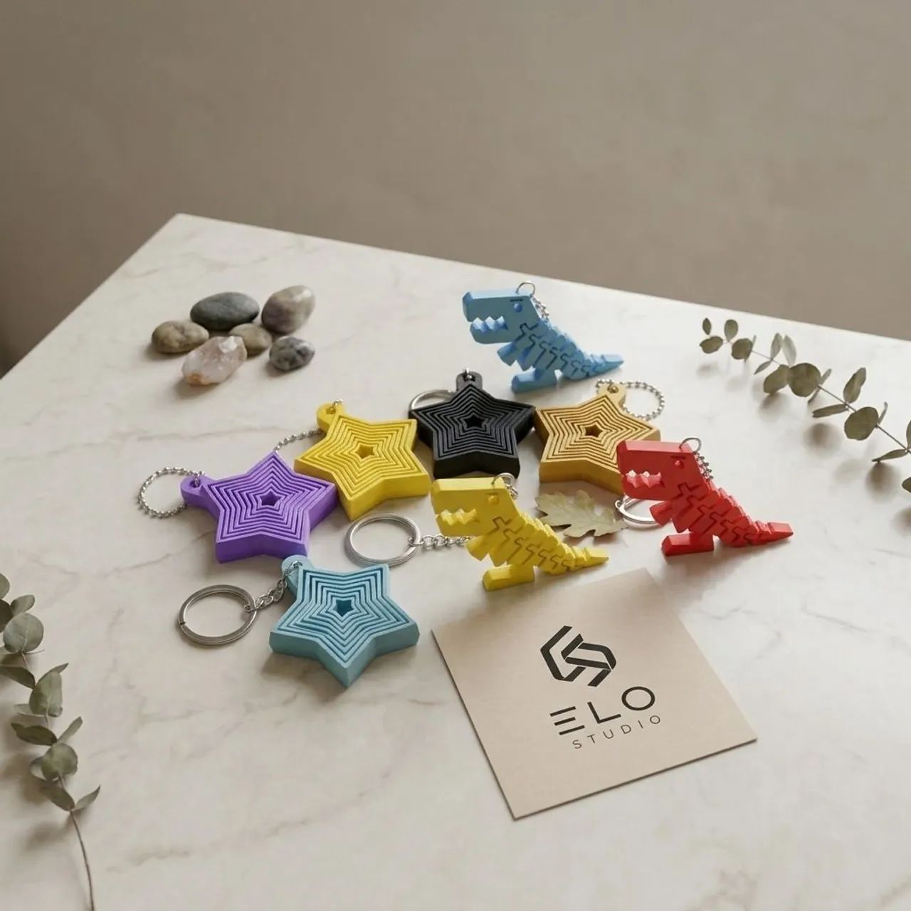 Chaveiro Fidget de estrela e Dino 3D