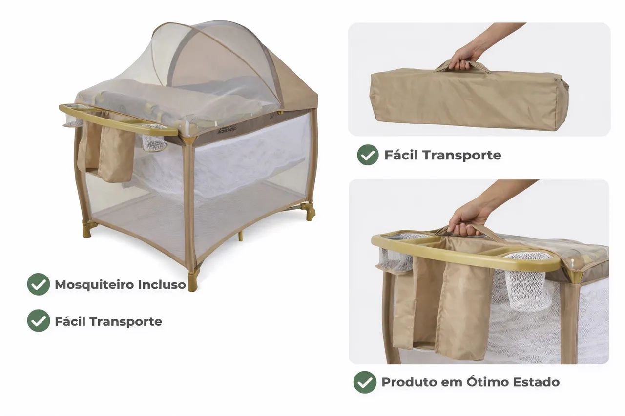 Berço Cercadinho Portátil com Mosquiteiro - Ótimo Estado