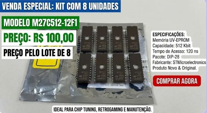 Kit 8 Memórias Eprom M27c512-12f1 ST Para Remap Ecu E Retrô