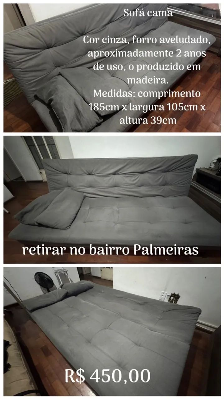 SOFÁ CAMA CINZA MUITO BEM CONSERVADOS, ROBUSTO E RESISTENTE419421002411560960