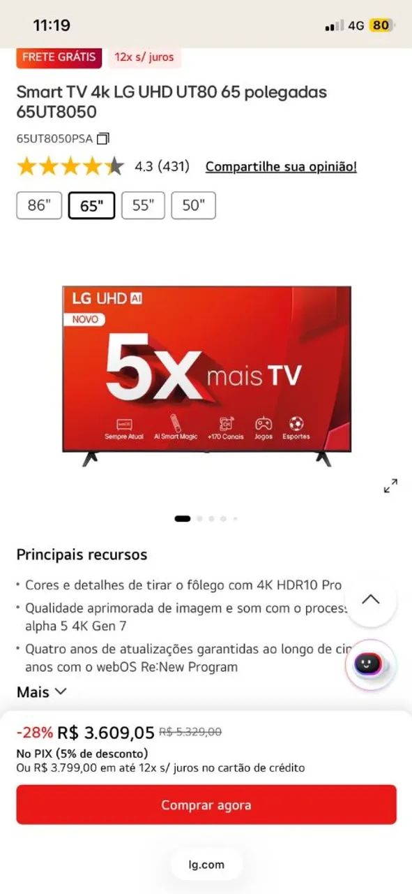 Tv LG 65 polegadas 