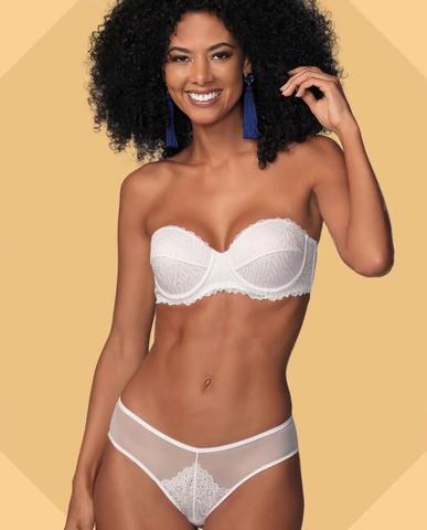Conjunto Calcinha e Sutiã Biscuit Demillus em Renda e Tule